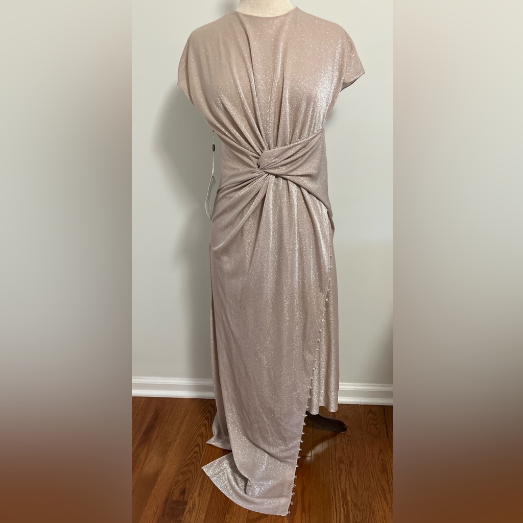 Lanvin Metallic Twisted Knot Front Asymmetric Hem Long Dress — image 4 of 8